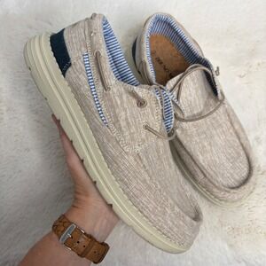 Bruno Marc Mens Loafers Tan Canvas Boat Shoes Size 8 Slip On Moc Toe Lightweight